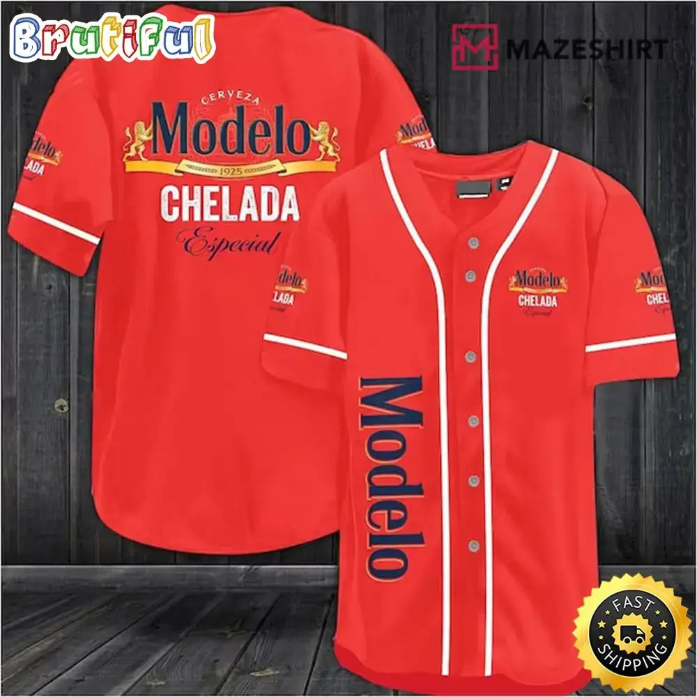 Red Modelo Beer Baseball Jersey Image