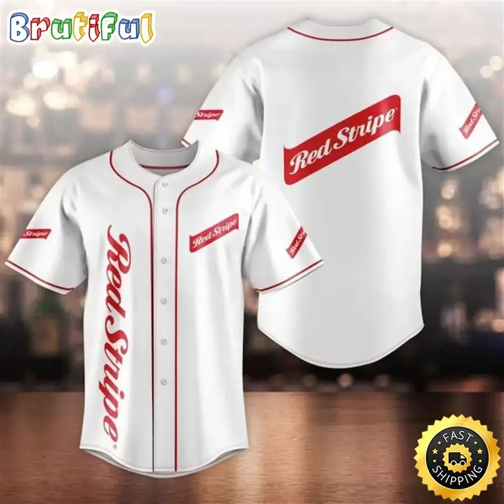 Red Stripe Beer Baseball Jersey Shirt Image