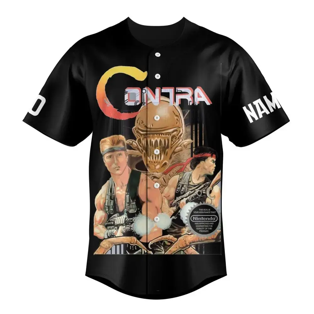 Retro Contra Baseball Jersey - Vintage Gamer Apparel For Classic Nes Fans Image