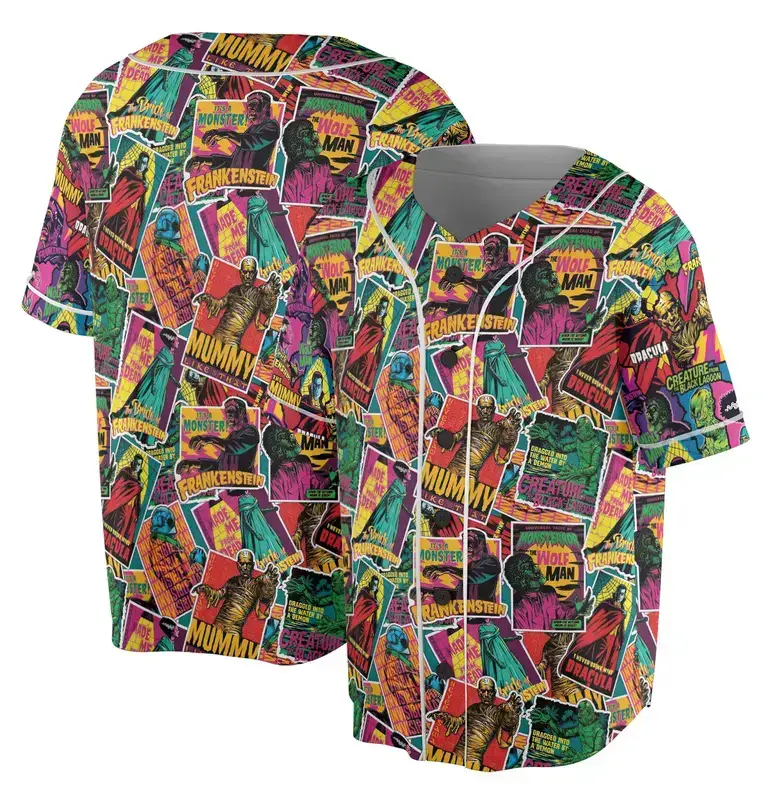 Retro Halloween Monsters Spooky Baseball Jersey Image