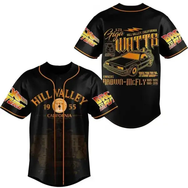 Retro Hill Valley Baseball Jersey - Back To The Future Delorean Design Image