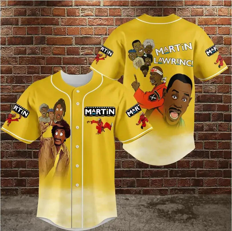Retro Martin Tv Show Baseball Jersey – Vibrant Yellow Graphic Shirt For Fans Image