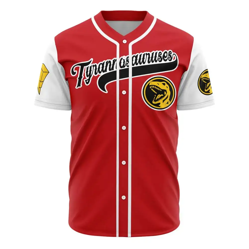 Retro Red Dinosaur Baseball Jersey - Cool Graphic Design, Perfect Gift! Image
