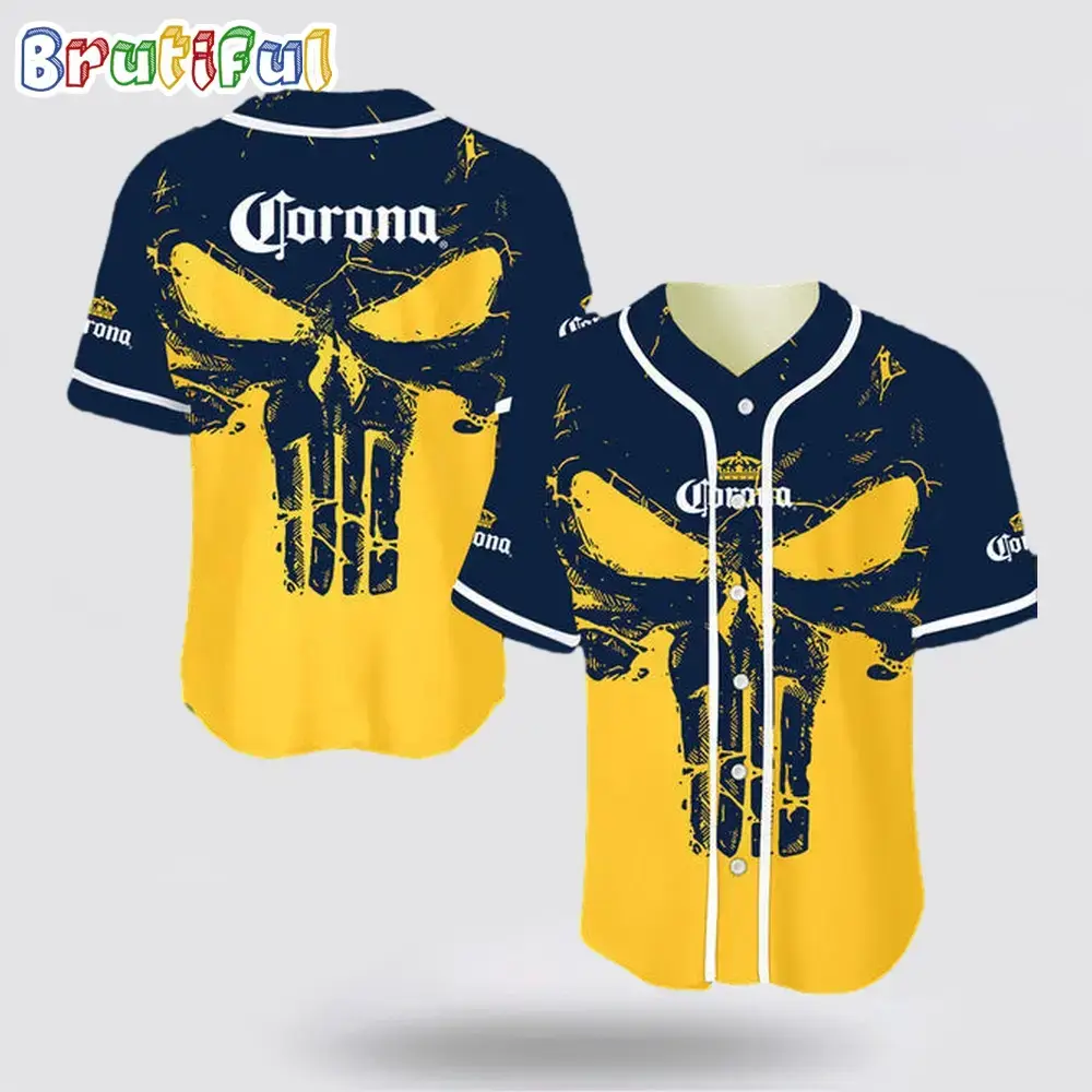 Retro Skull Corona Beer Baseball Jersey Image