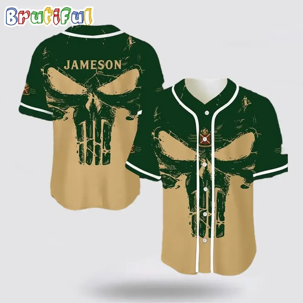 Retro Skull Jameson Whiskey Baseball Jersey Image
