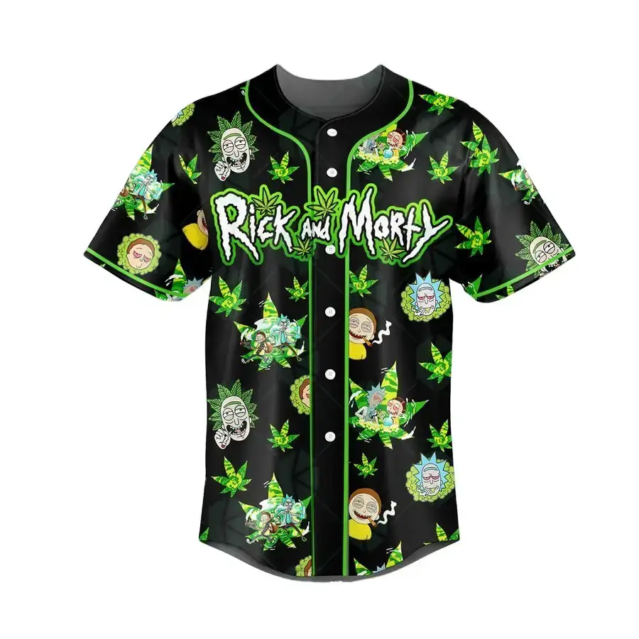 Rick & Morty Baseball Jersey – Bold Black & Green Cartoon Graphic Tee For Fans Image