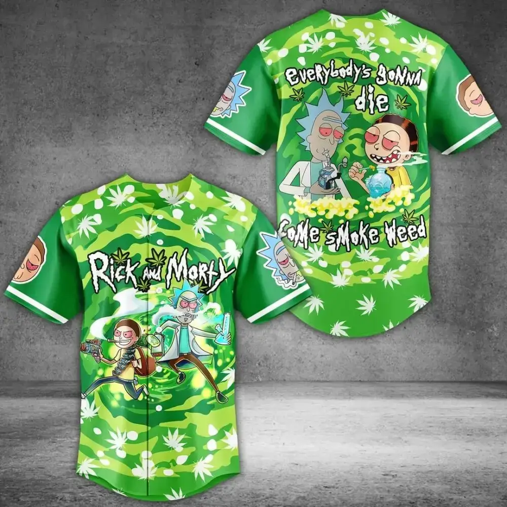 Rick & Morty Green Graphic Baseball Jersey - Fun Cannabis Design Shirt Image