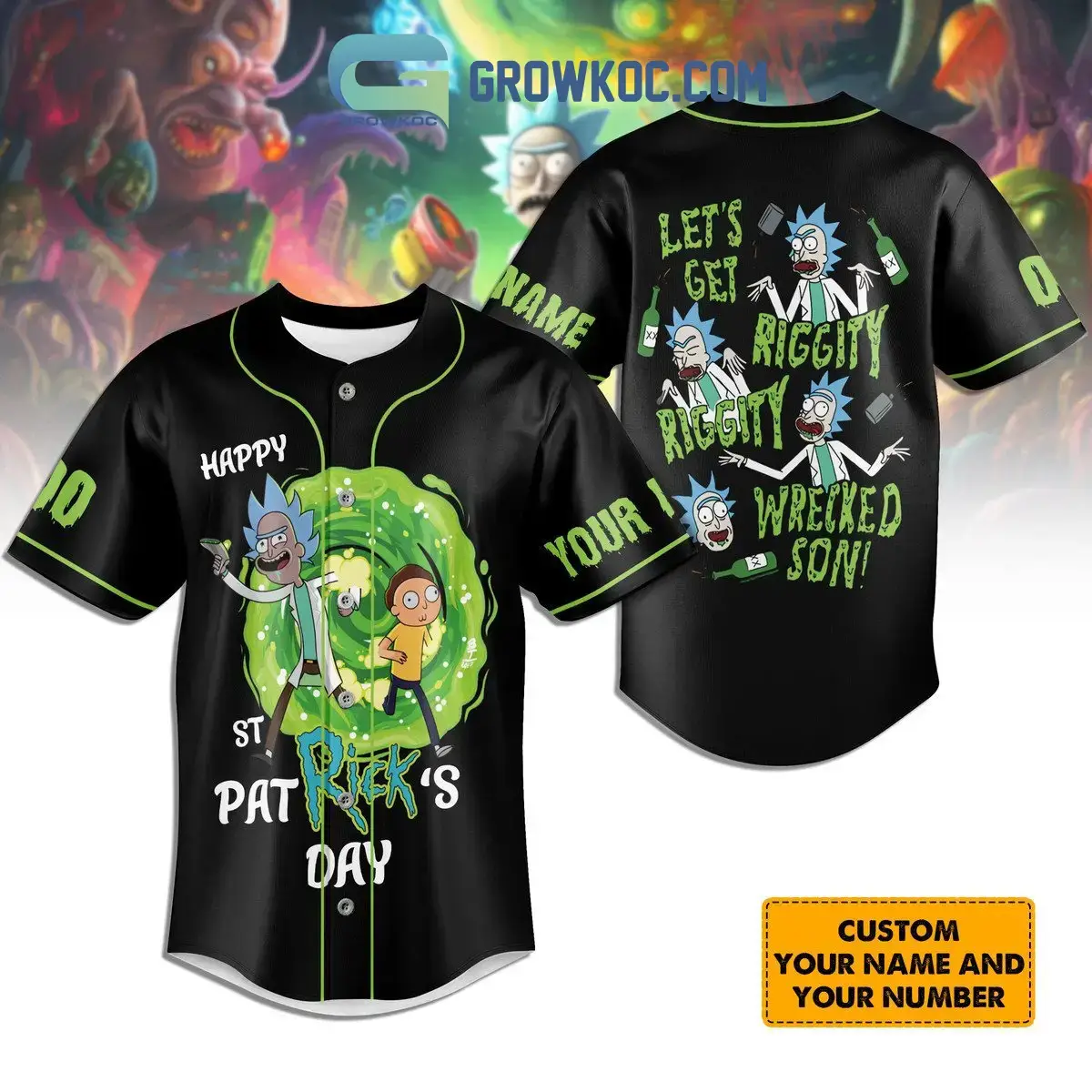 Rick And Morty St. Patrick's Day Personalized Baseball Jersey Image