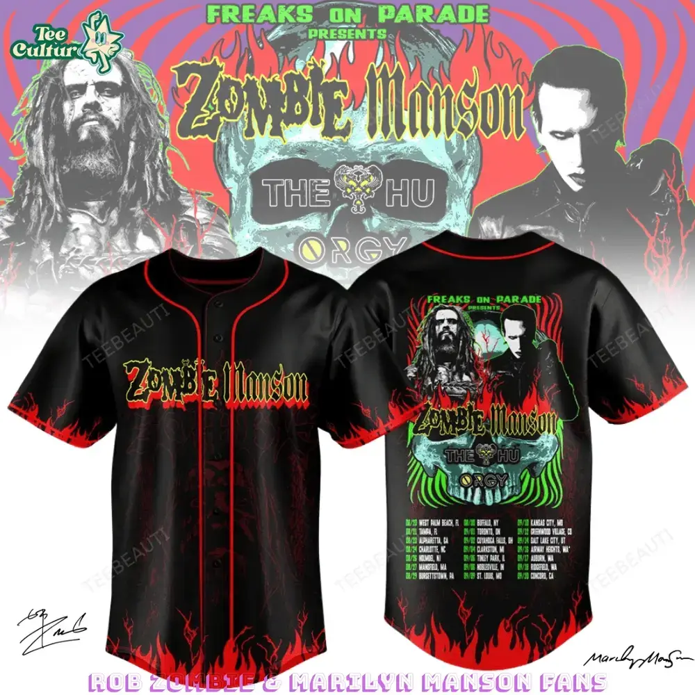 Rob Zombie & Marilyn Manson Freaks On Parade Baseball Jersey Shirt Image