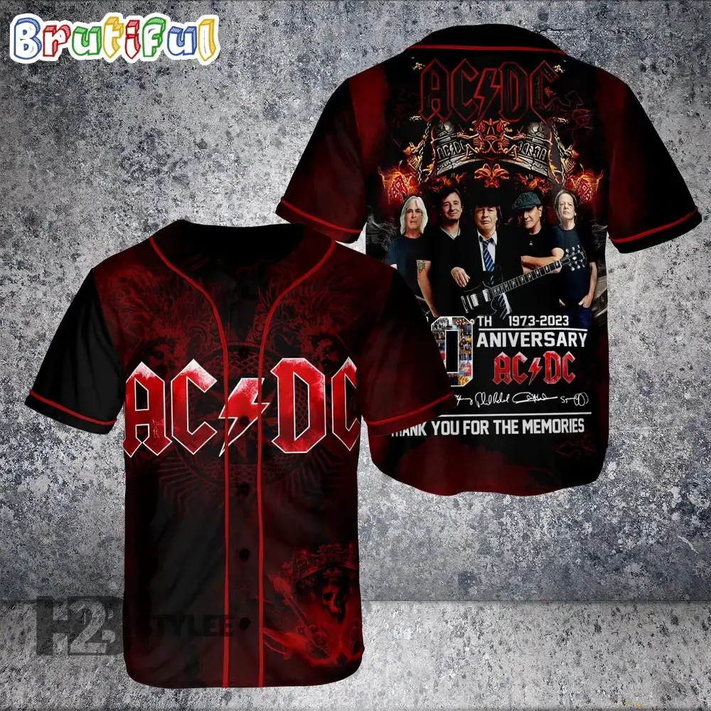 Rock And Roll Bells Bells Lovers ACDC Pwr Up Tour 2024 Jersey 50Th Anniversary Baseball Jersey Shirt Image