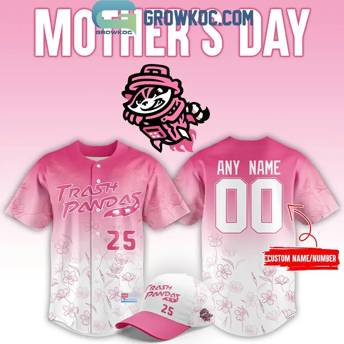 Rocket City Trash Pandas Mother's Day Personalized Baseball Jersey Image