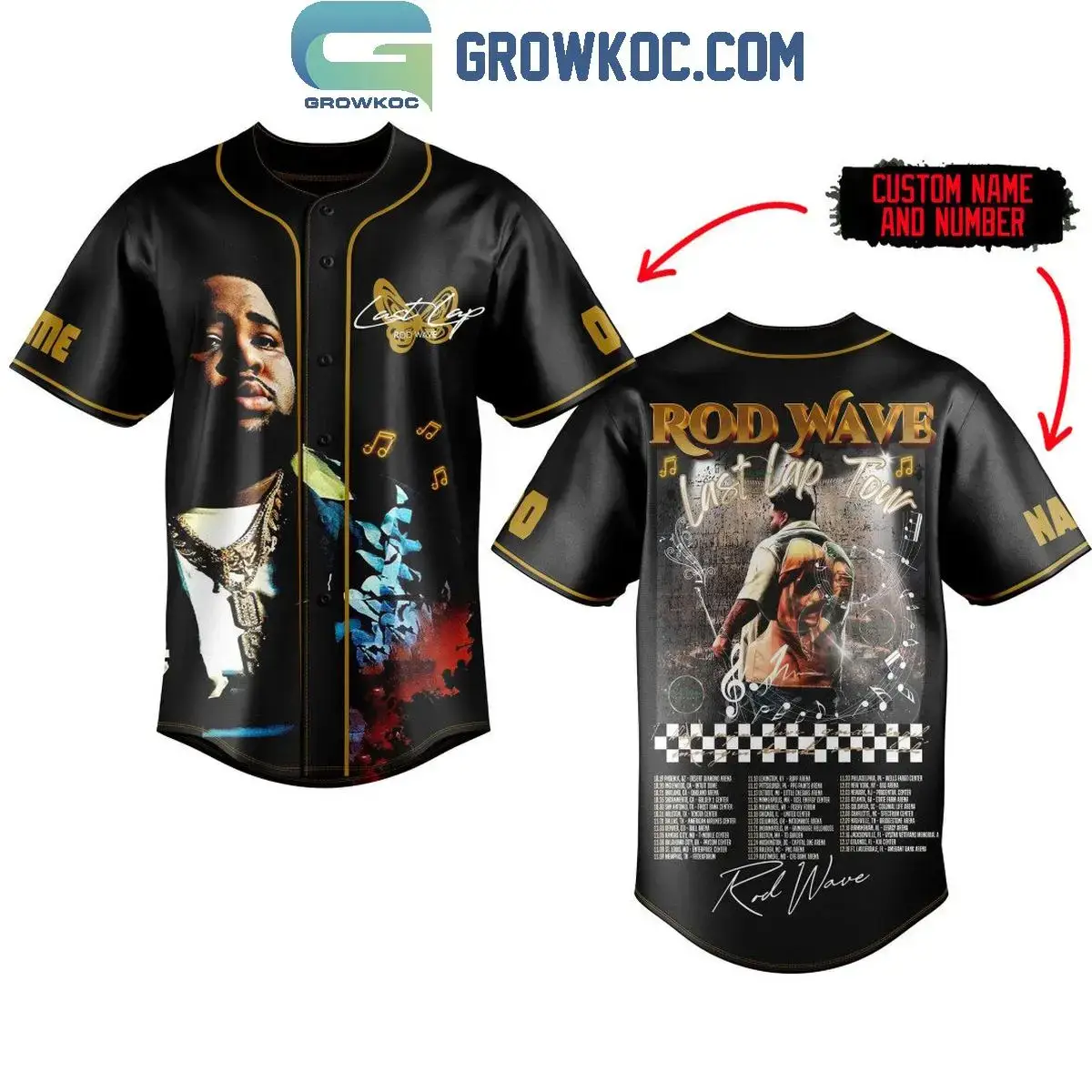 Rod Wave Celebrating The Last Lap Tour Memories Personalized Baseball Jersey Image