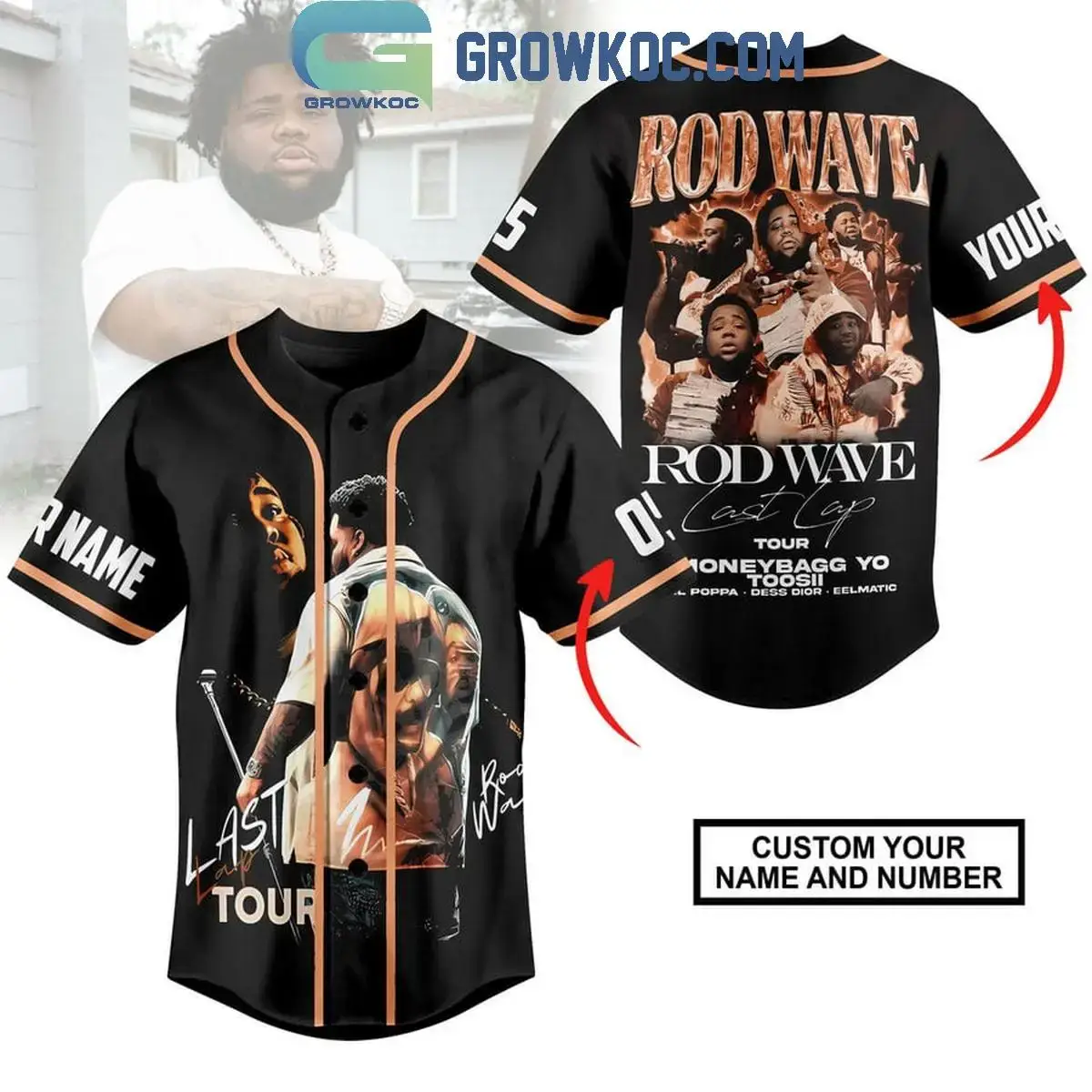 Rod Wave Last Lap Tour Moneybagg Yo Toosii 2024 Personalized Baseball Jersey Image