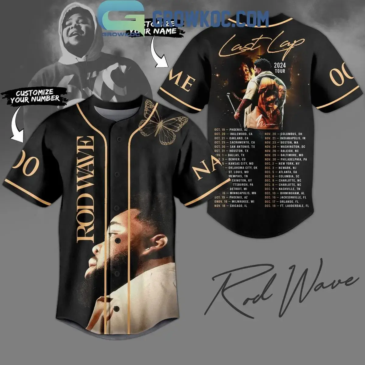 Rod Wave The Schedule Of Last Lap Tour 2024 Personalized Baseball Jersey Image