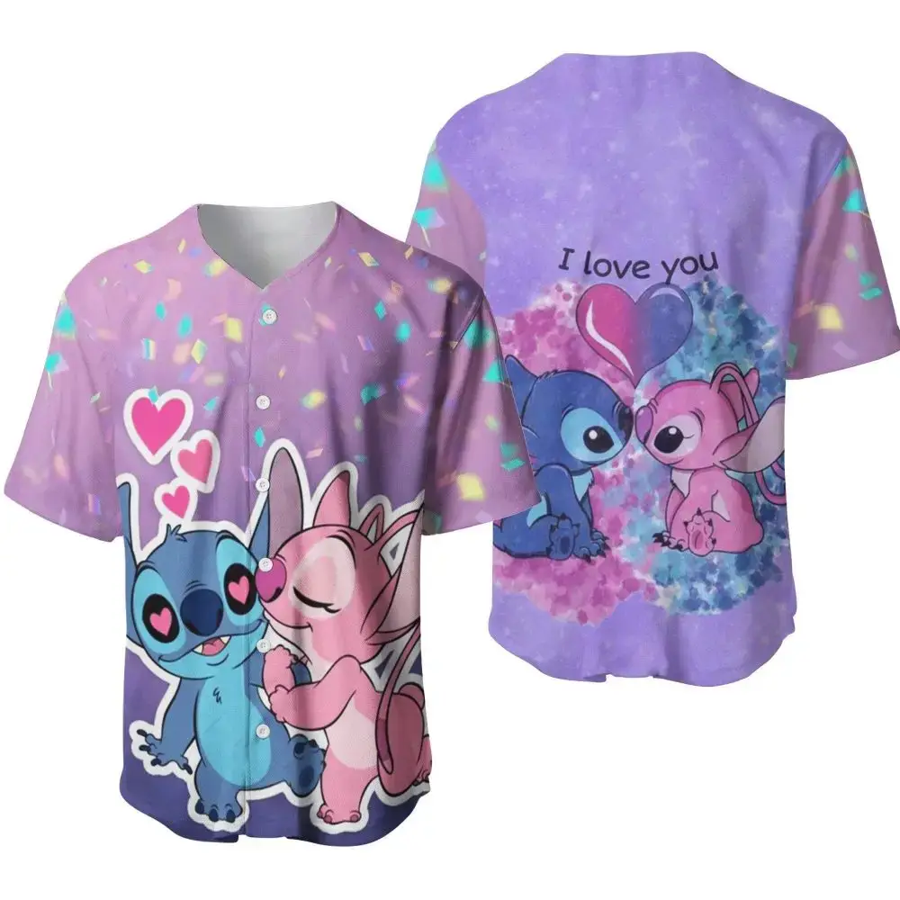 Romantic Cartoon Couple Shirt – Cute I Love You Graphic Button-Up Top For Fans Image