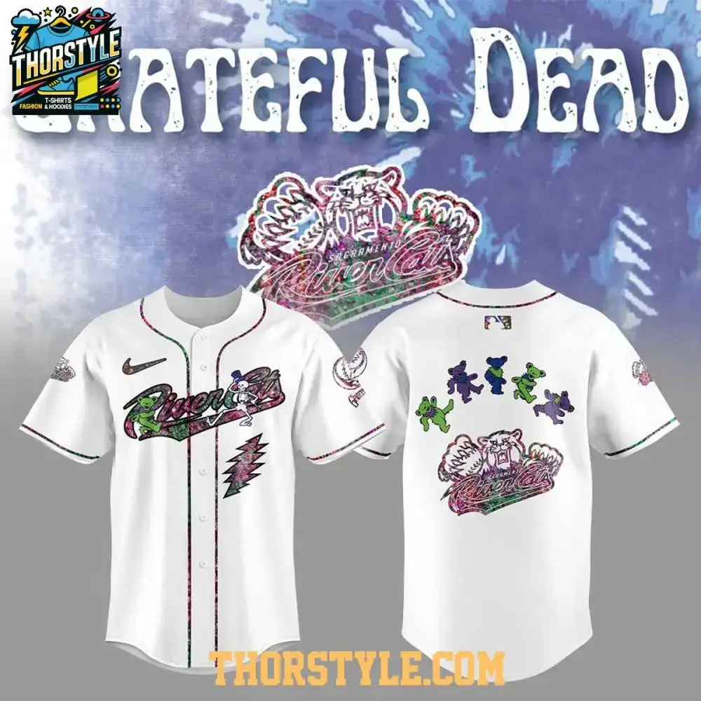 Sacramento River Cats Celebrating Grateful Dead Night White Baseball Jersey Image