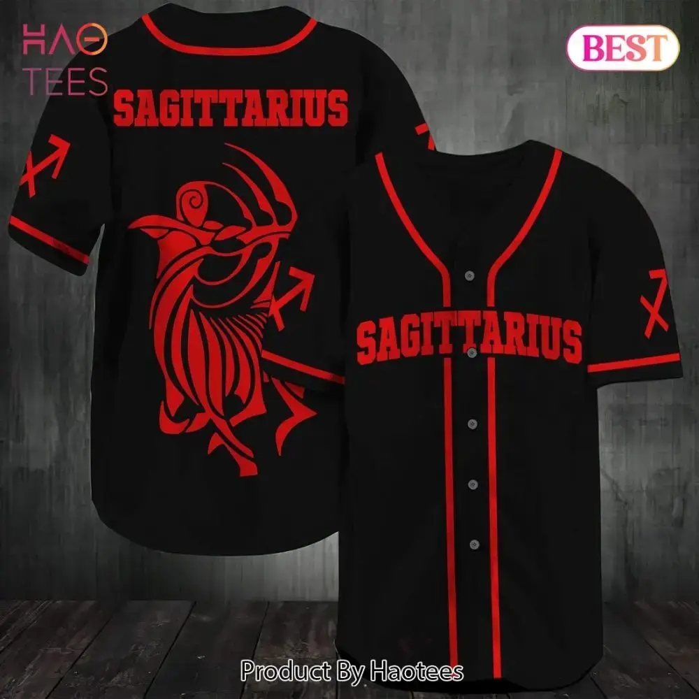 Sagittarius Zodiac Baseball Jersey - Bold Black & Red Design For Astrology Lovers Image