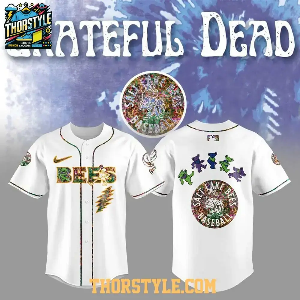 Salt Lake Bees Celebrating Grateful Dead Night White Baseball Jersey Image