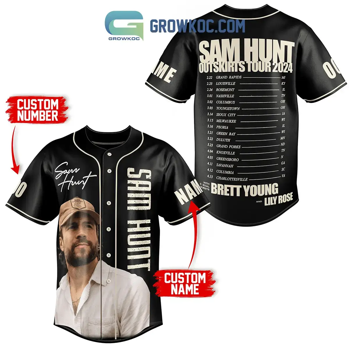 Sam Hunt Outskirts Tour 2024 Personalized Baseball Jersey Image