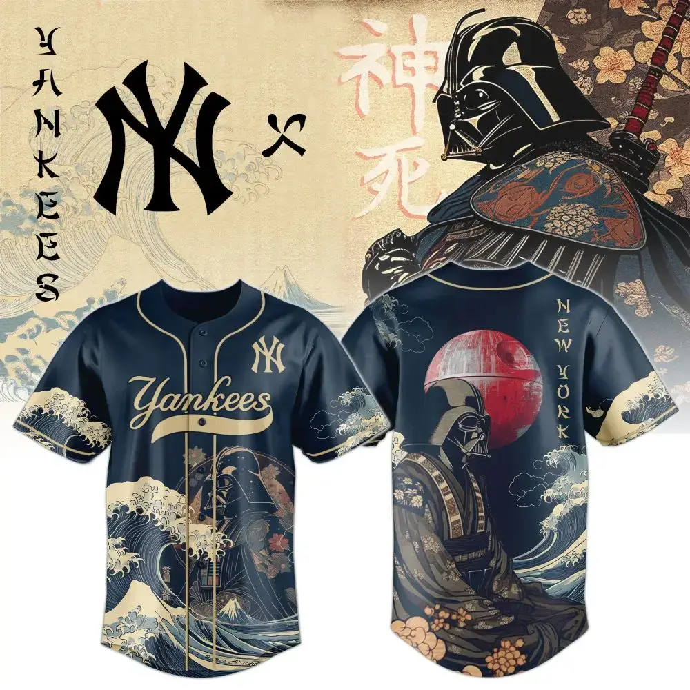 Samurai-Inspired Yankees Baseball Jersey - Unique Darth Design, Perfect Gift For Fans! Image