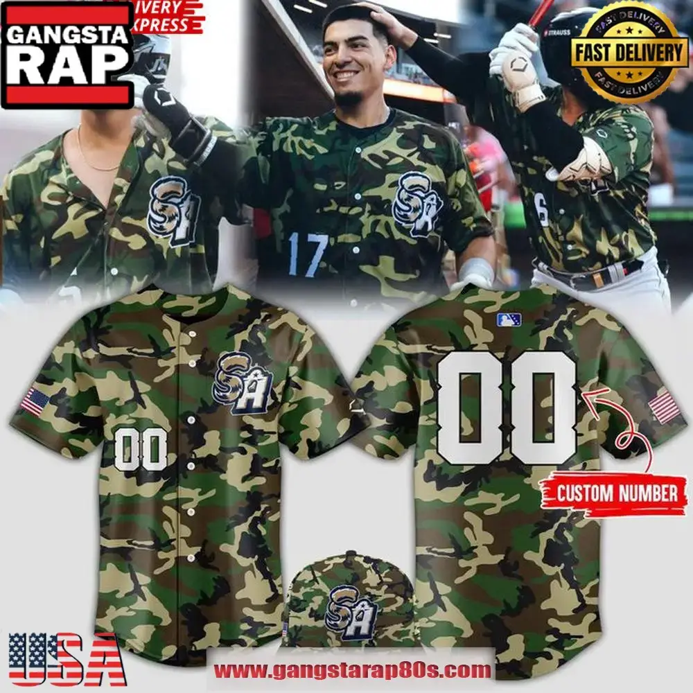 San Antonio Missions Military Appreciation 2025 Camo Custom Number Baseball Jersey Shirt Image