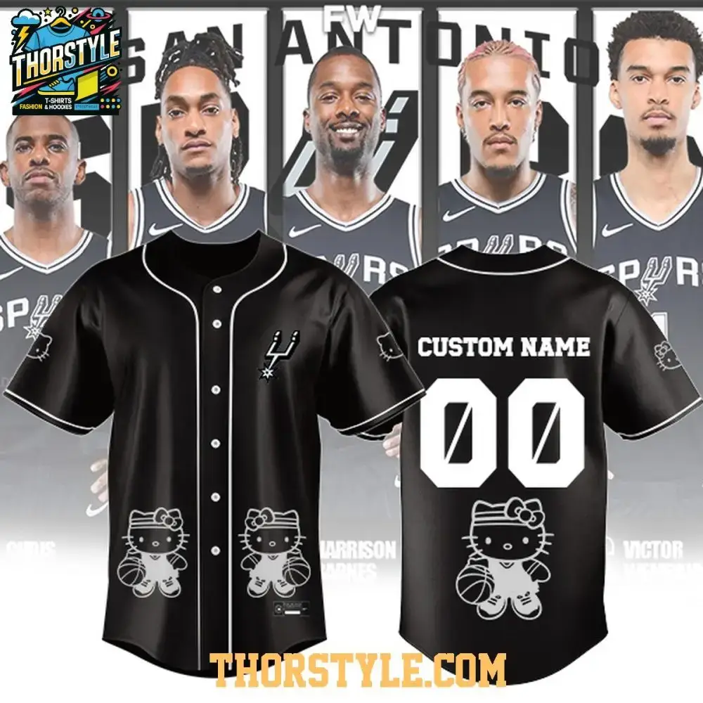 San Antonio Spurs Hello Kitty Night 2026 All Black Personalized Baseball Jersey Image