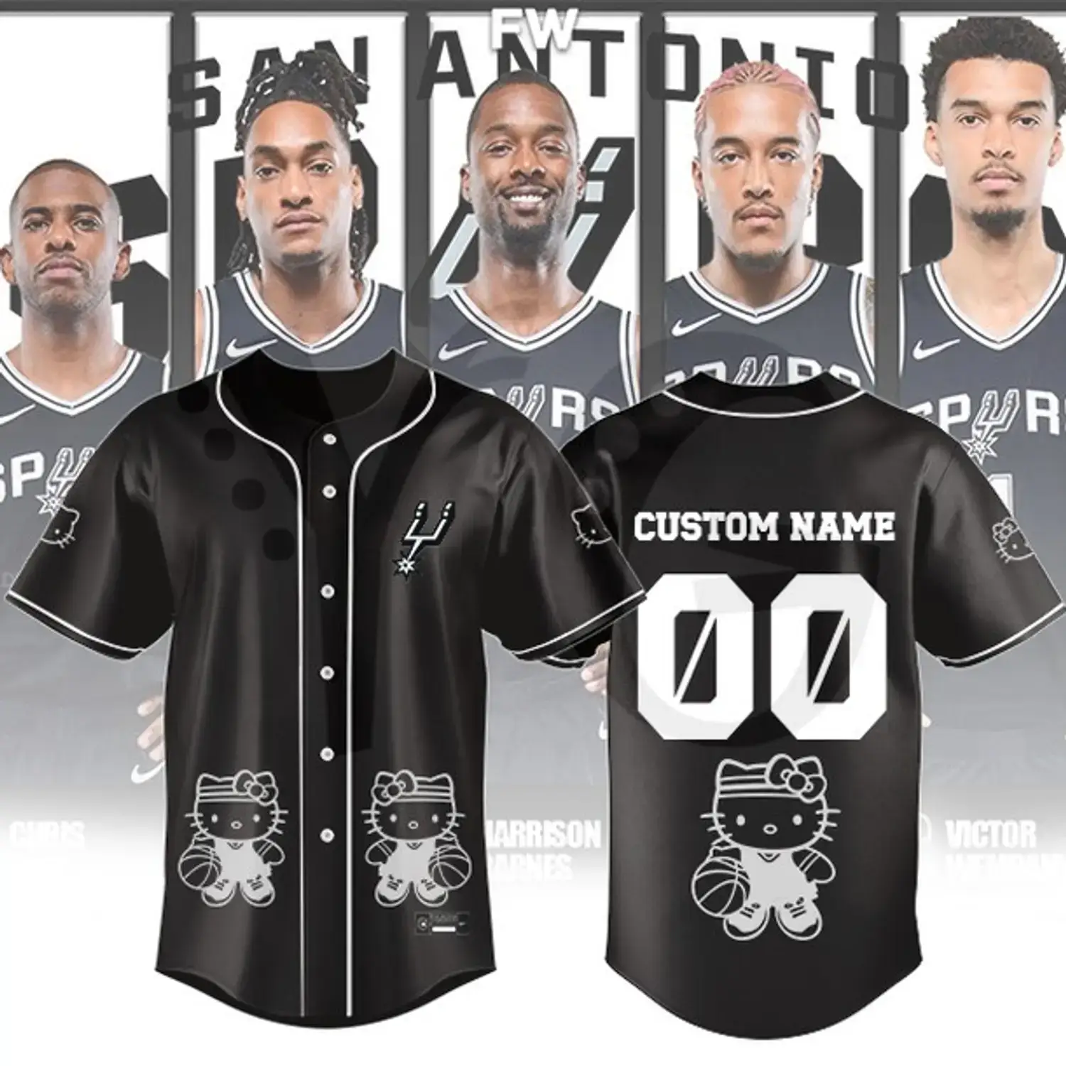 San Antonio Spurs Hello Kitty Night 2026 Special Baseball Jersey Image