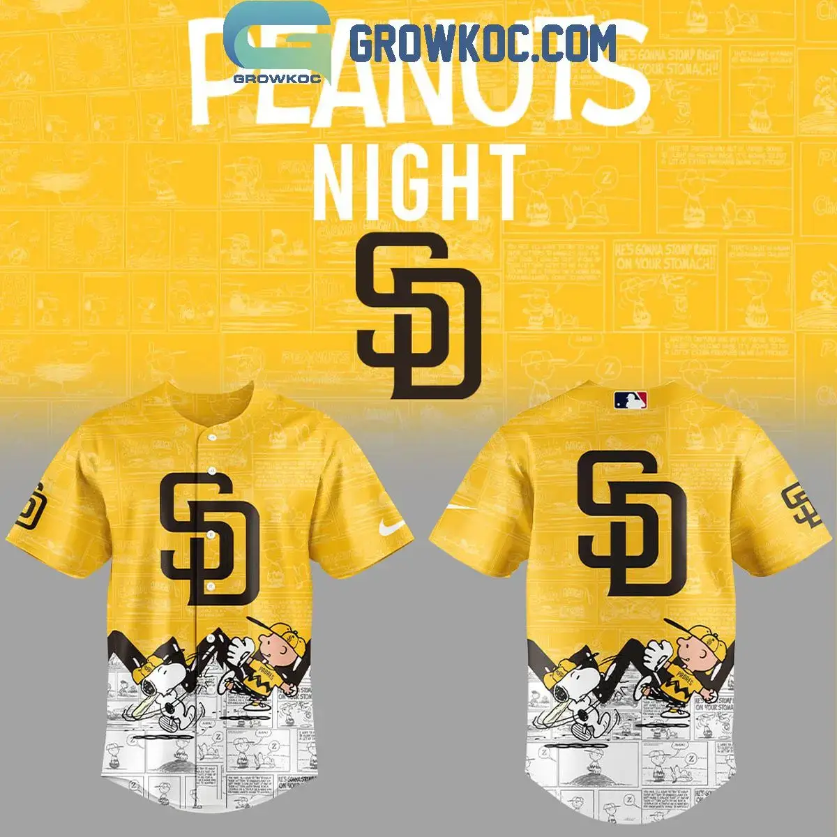 San Diego Padres 75th Anniversary Snoopy Peanuts Baseball Jersey Image