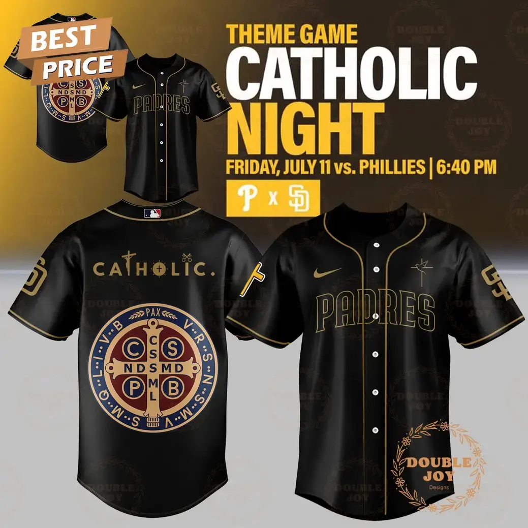 San Diego Padres Catholic Night Baseball Jersey - Black Image