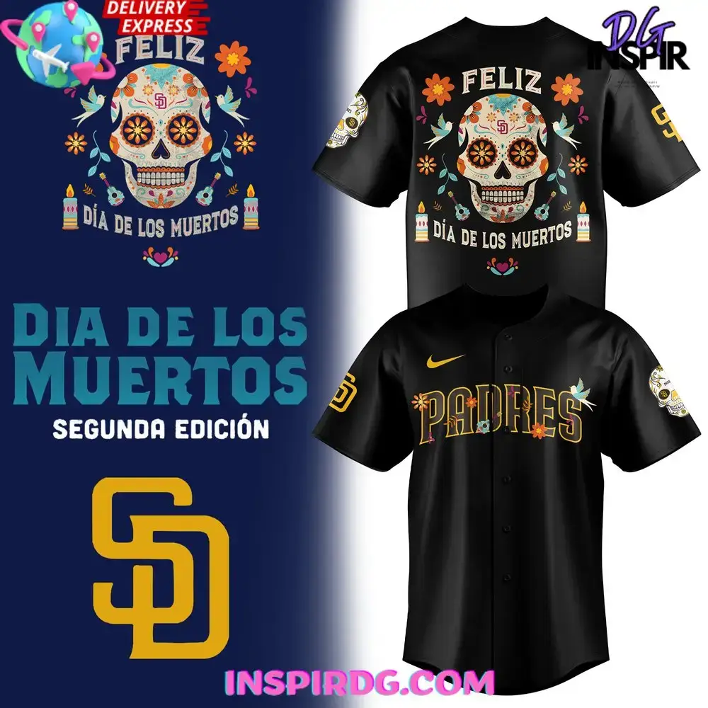 San Diego Padres Dia De Los Muertos 2024 Black Baseball Jersey Image