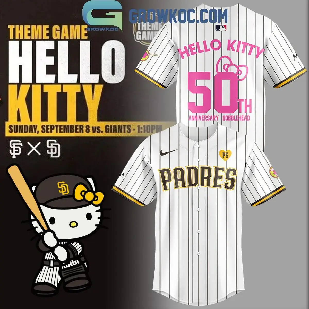 San Diego Padres Hello Kitty 50th Anniversary Baseball Jersey Image