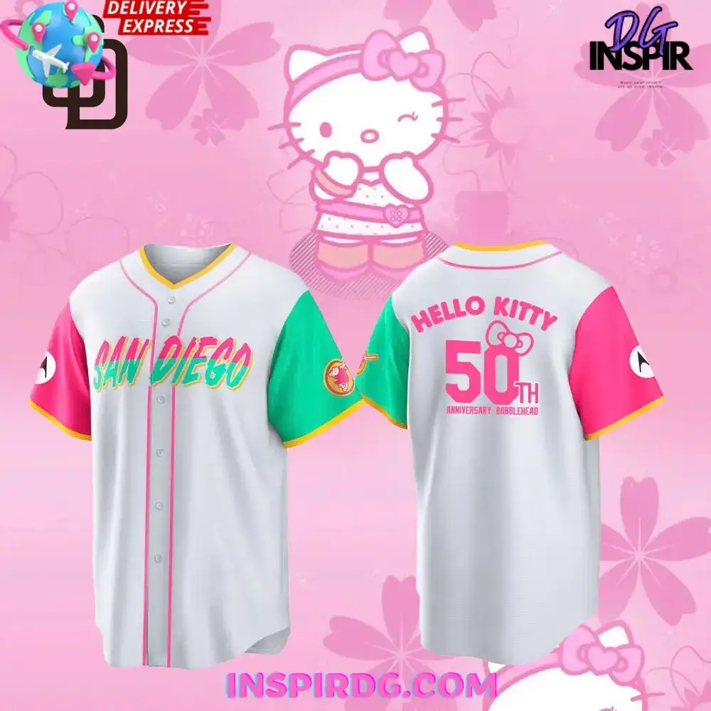 San Diego Padres Hello Kitty 50Th Anniversary Baseball Jersey Image