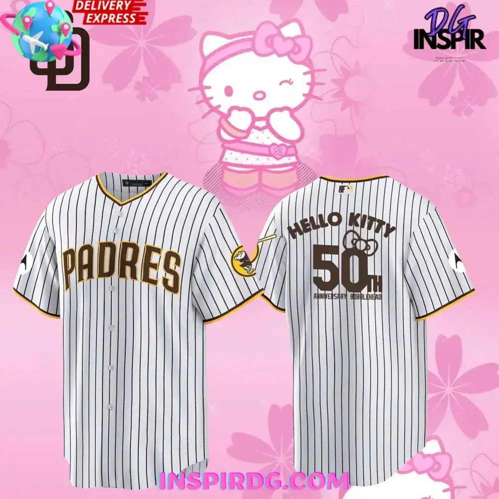 San Diego Padres Hello Kitty 50Th Anniversary Stripe Baseball Jersey Image