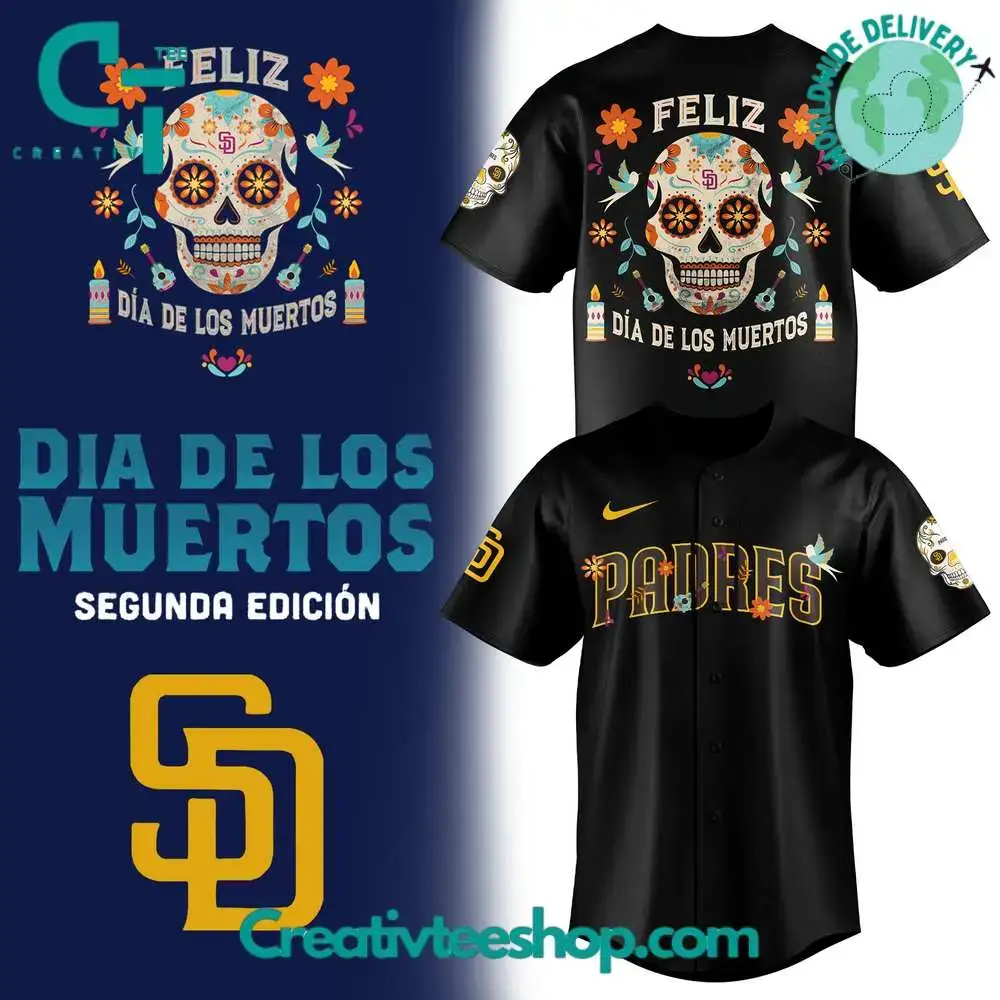 San Diego Padres Mlb Dia De Los Muertos Black Jersey Image