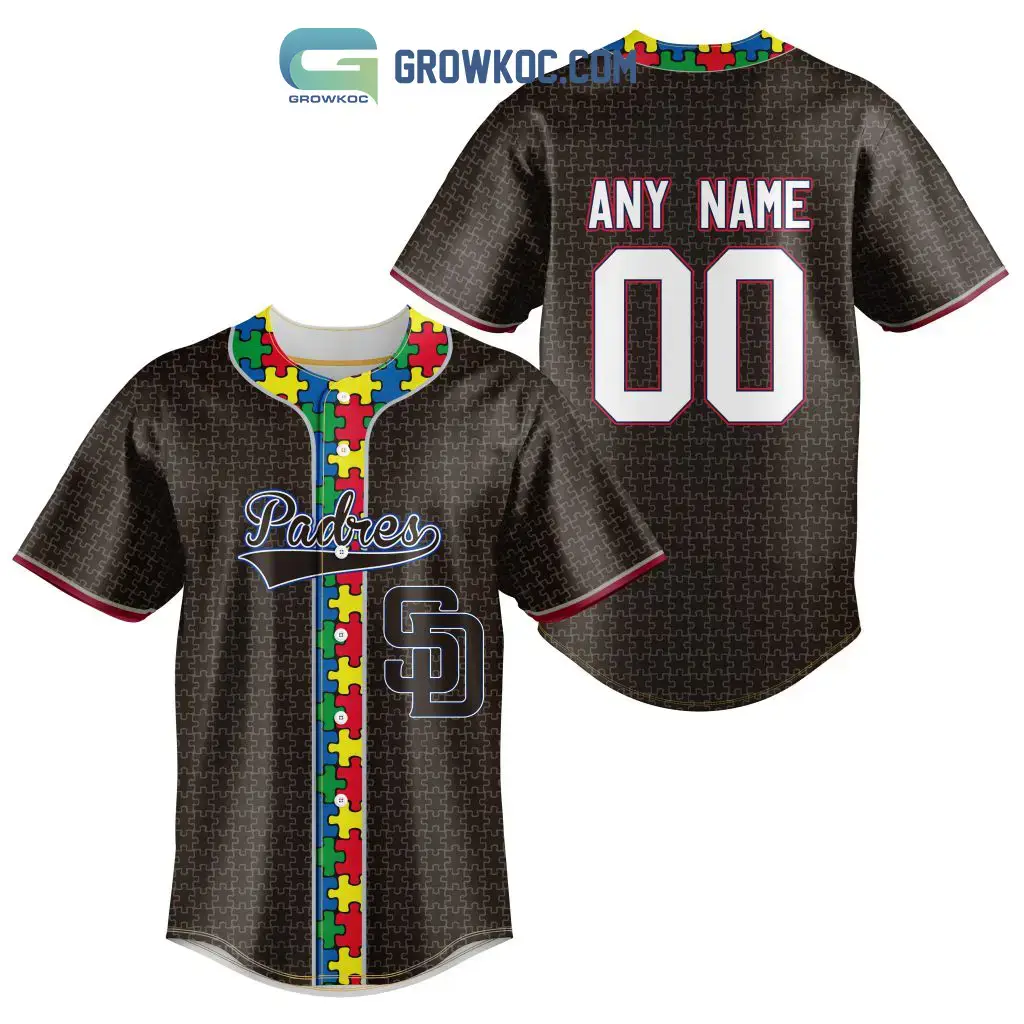 San Diego Padres MLB Fearless Against Autism Personalized Baseball Jersey Image