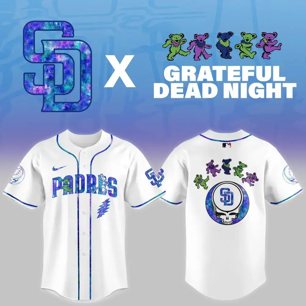San Diego Padres Mlb X Grateful Dead Theme Night Game Custom Baseball Jersey Image