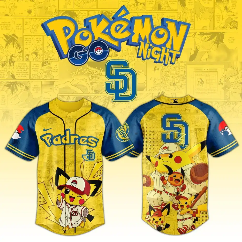 San Diego Padres Mlb X Pokemon Pikachu Family Custom Baseball Jersey Image