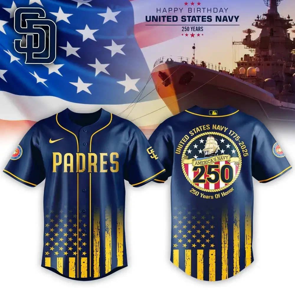 San Diego Padres Mlb X Usa Happy Birthday Usa Navy Custom Baseball Jersey Image