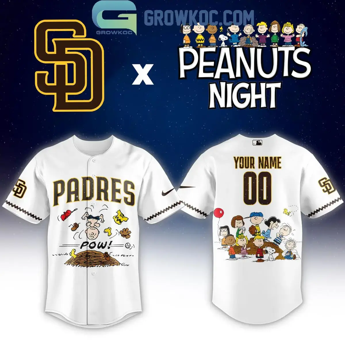 San Diego Padres Peanuts Night Pow 2026 Jersey Image