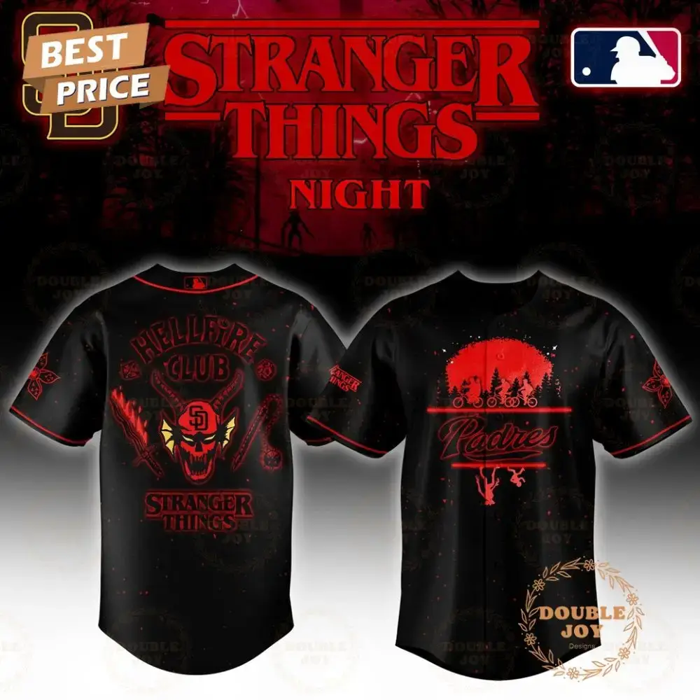 San Diego Padres Stranger Things Night Hell Fire Club Limited Edition Baseball Jersey Image