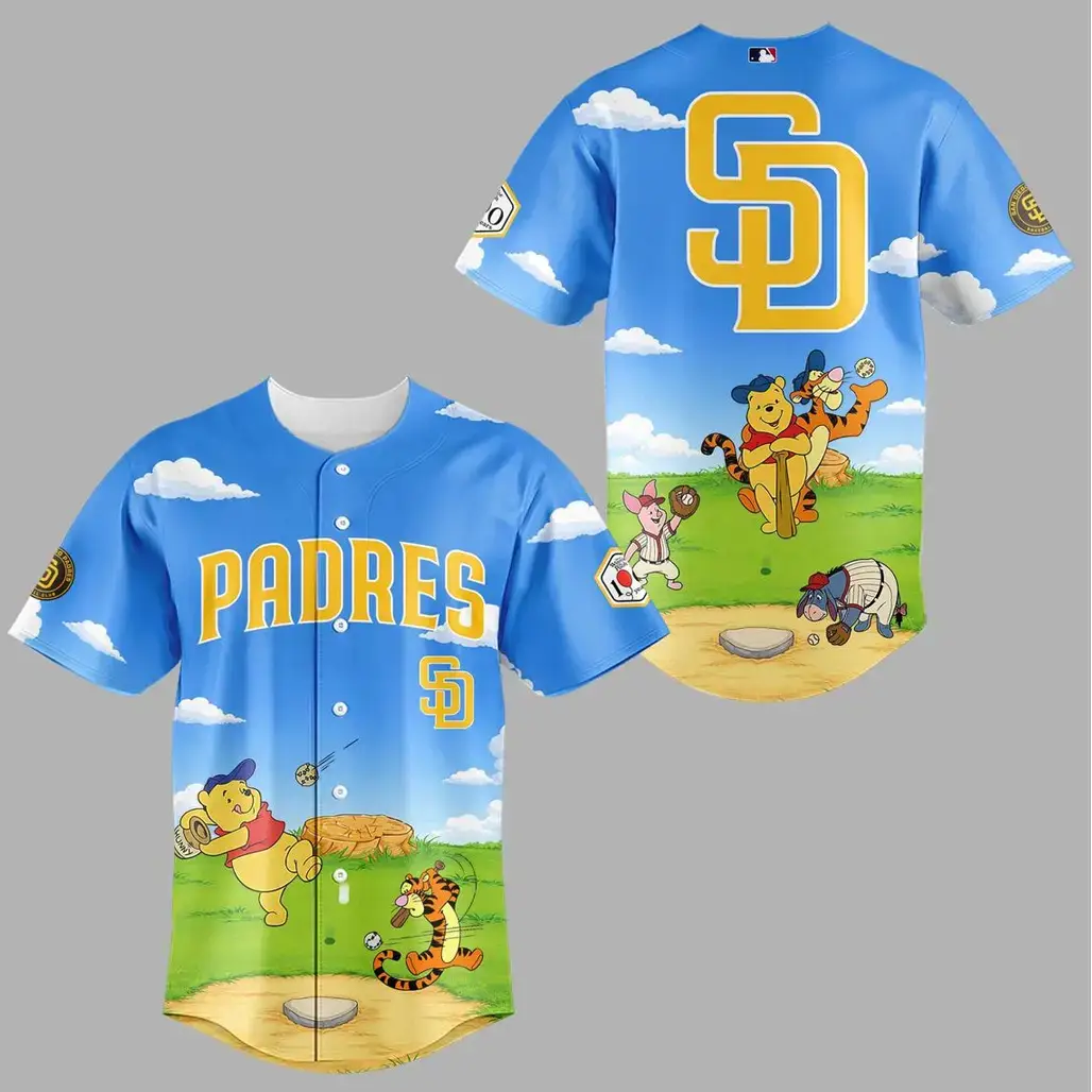 San Diego Padres Winnie Pooh 100 Year Anniversary Day 2026 Baseball Jersey Image
