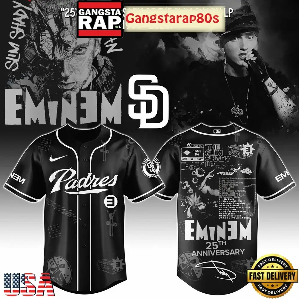 San Diego Padres x Eminem 25th Anniversary Of The Slim Shady LP 2025 Baseball Jersey Image
