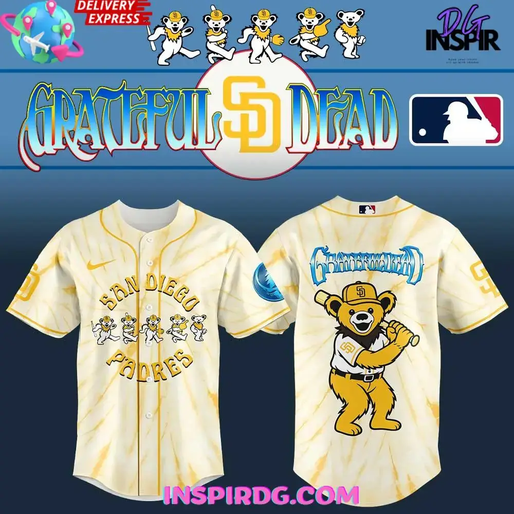 San Diego Padres X Grateful Dead Dancing Bear Gold Baseball Jersey Image