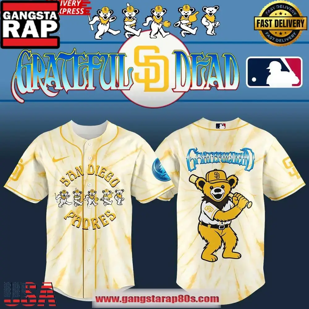 San Diego Padres x Grateful Dead Dancing Bear Gold Special Edition Baseball Jersey Shirt Image