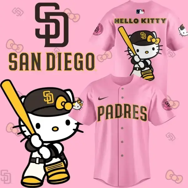 San Diego Padres X Hello Kitty Pink Jersey - Cute & Sporty Fan Gear! Image