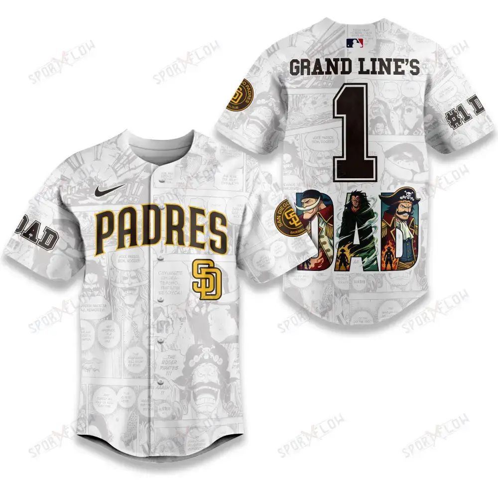 San Diego Padres X One Piece Grand Line'S #1 Dad Custom Baseball Jersey Image