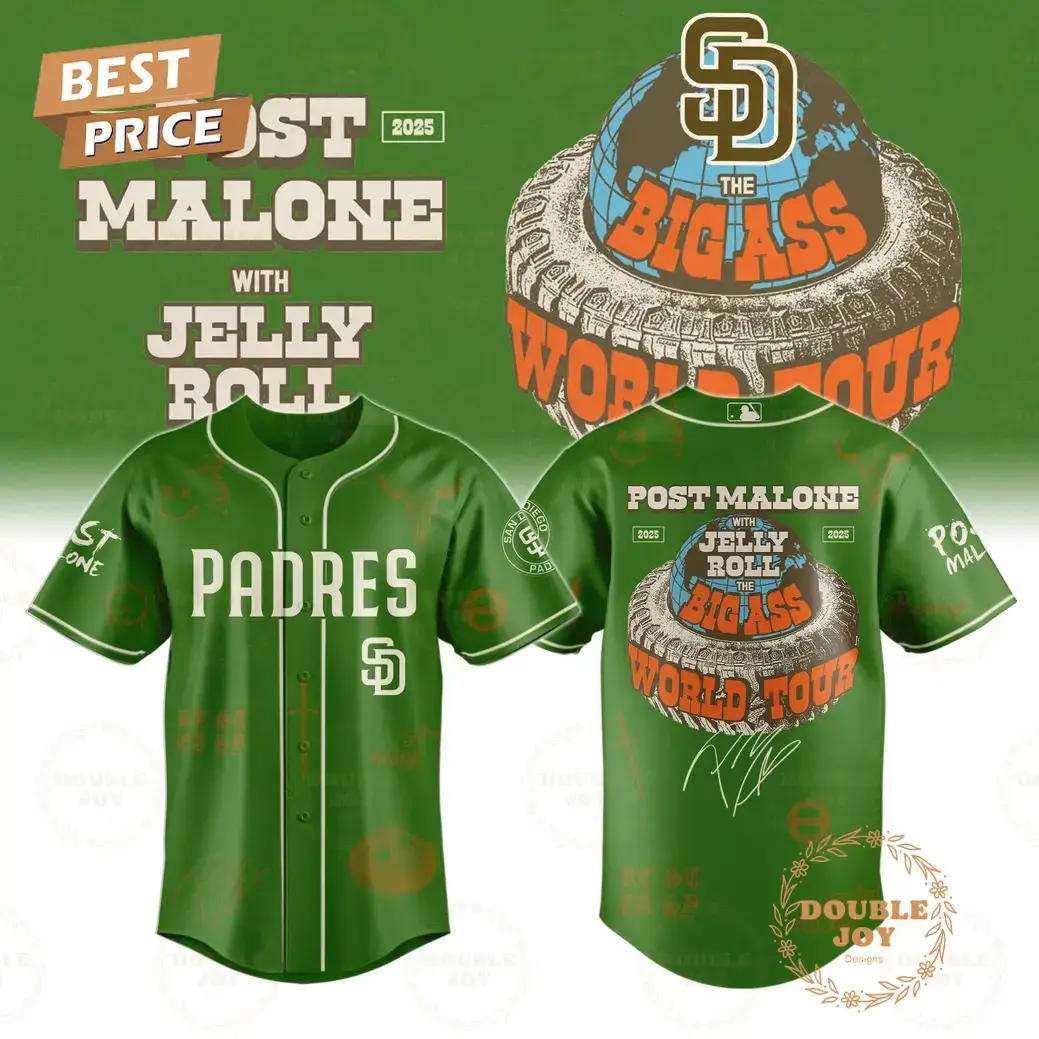 San Diego Padres x Post Malone With Jelly Roll The The BIG ASS World Tour 2025 Baseball Jersey Image