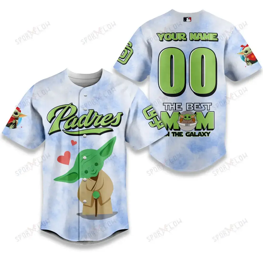 San Diego Padres X Star Wars Yoda Best Mom Custom Baseball Jersey Image