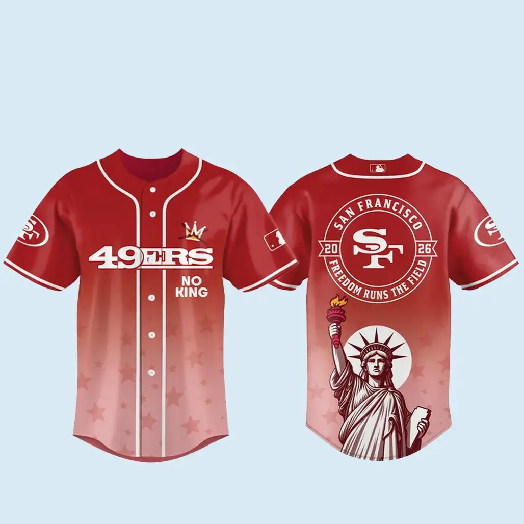 San Francisco 49ers 2026 No Kings Freedom Runs The Field Baseball Jersey Image