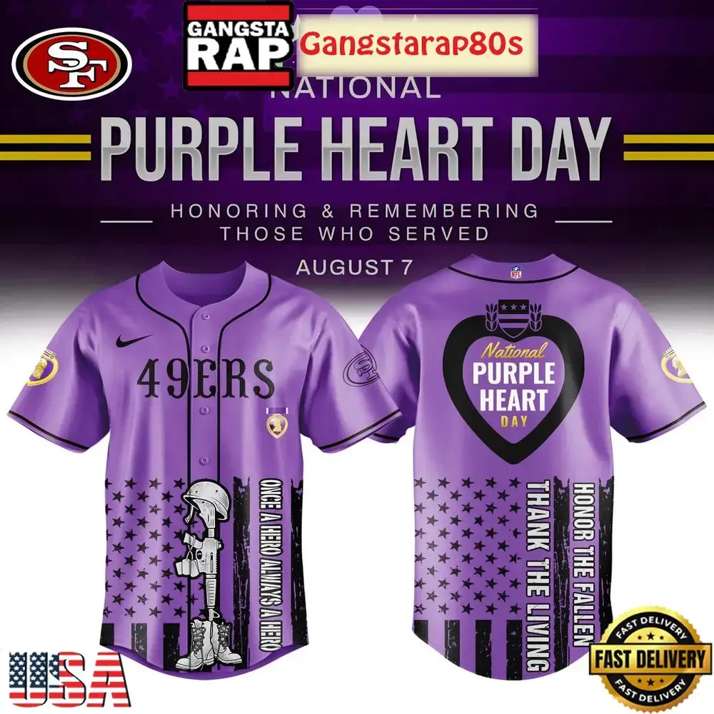 San Francisco 49ers Purple Heart Day 2025 Unique Design Baseball Jersey Image